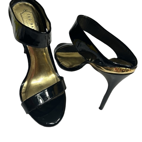 TED BAKER Chablise high shine  gloss black patent leather stiletto sandal mules - Picture 3 of 15